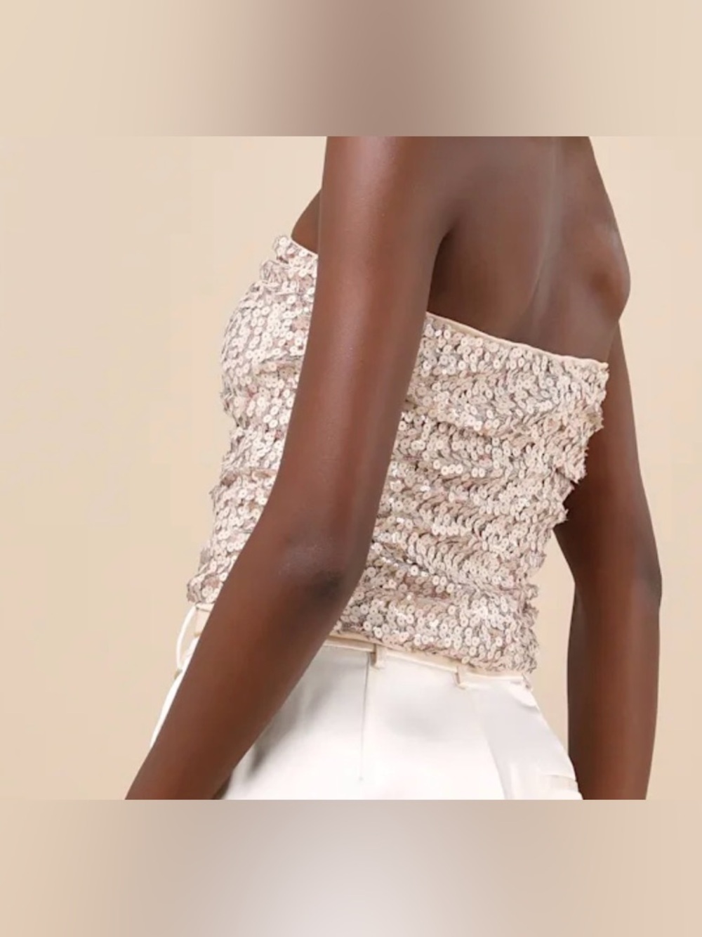 Lulus Rose Gold Sequin Strapless Crop Top NWT Sparkly Party Glam - Picture 5 of 9